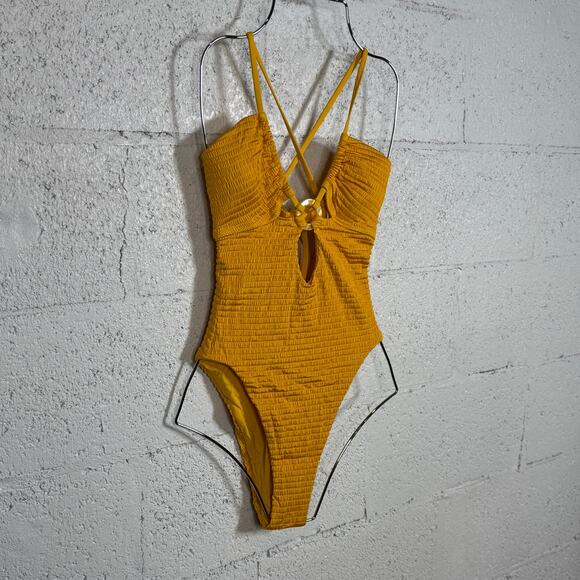Isabella Rose Maza Textured Multi Way One Piece Swimsuit Marigold, Medium $148 - Picture 7 of 16